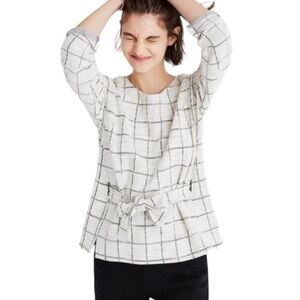 Madewell Window Pane Tie-Front Long Sleeve Top Size XXS
